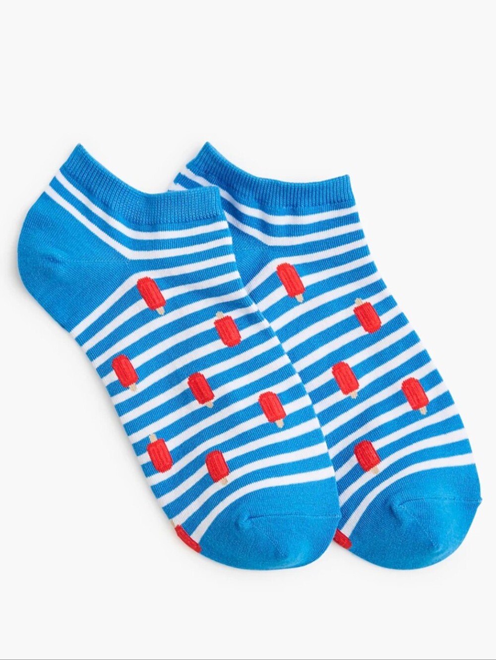 NWT J. Crew Women's Blue & White Striped Ankle Socks With Red Popsicles One Size